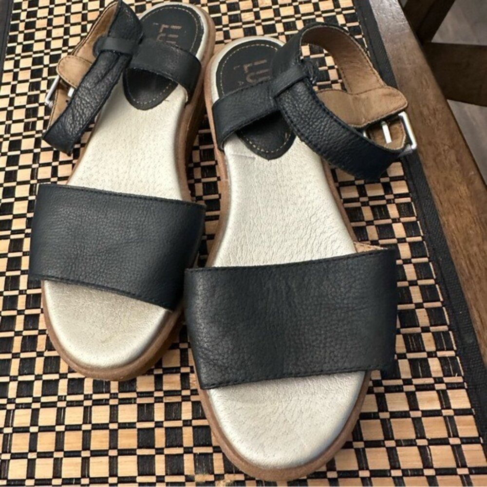 Lucca Lane Black Kameron Platform Wedge Sandals Ankle Strap Size 6.5 - Picture 5 of 11